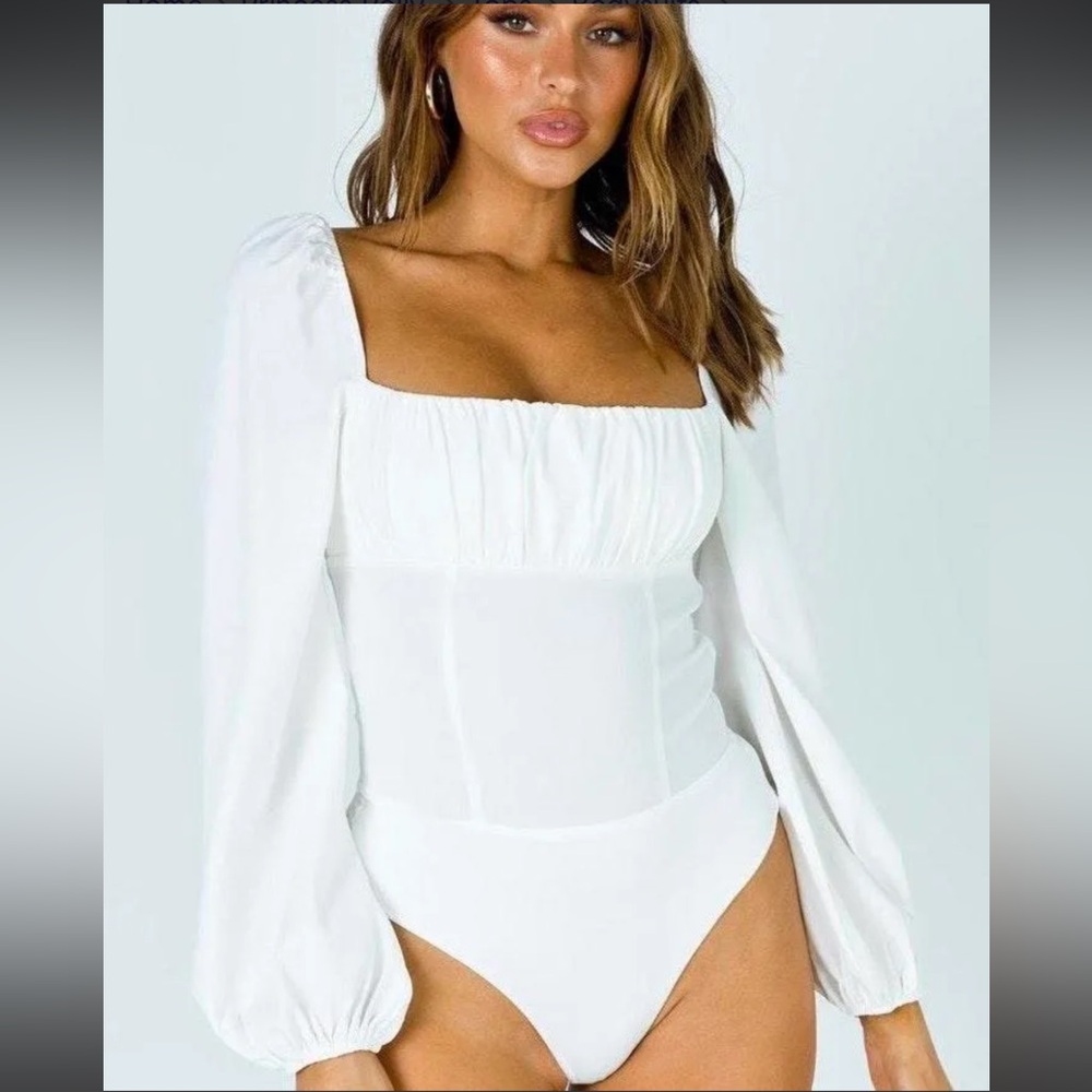 NWOT Princess Polly Laura Bodysuit White Bohemian Boho Peasant Sheer Sleeves